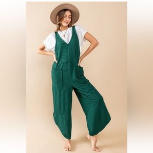 Large Boho Textured Knit Sleeveless Jumpsuit (W-536)